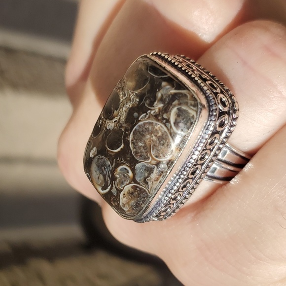 New Turritella Agate Fossil 925 Silver Ring. - Picture 3 of 16